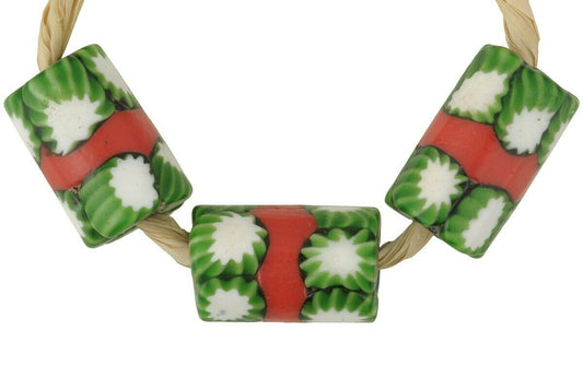 Antique Red Banded Millefiori Mosaic Glass African Trade Beads - alternate view