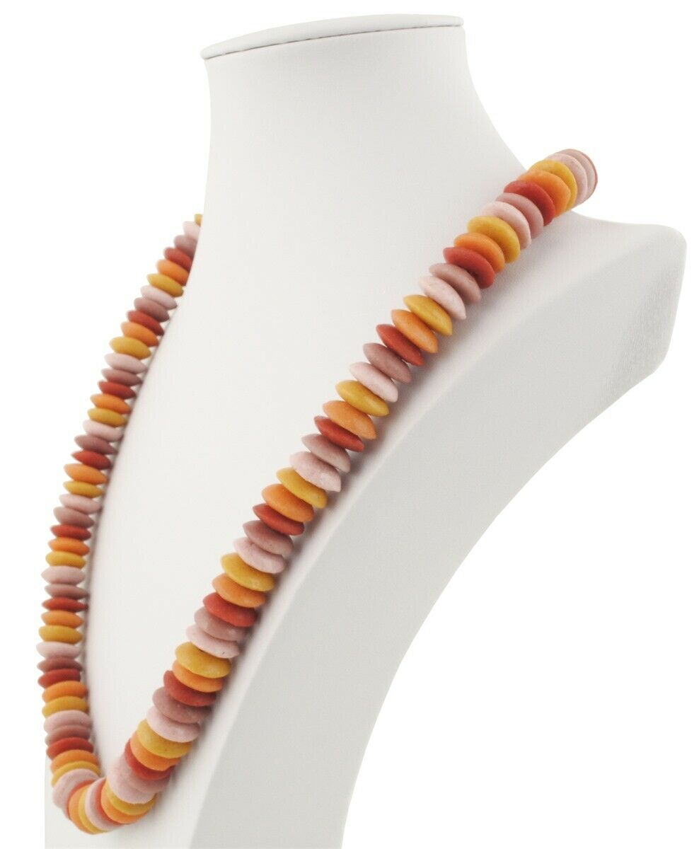 Handmade Recycled Glass Beads Brass Necklace African Krobo Ethnic Jewelry - close-up