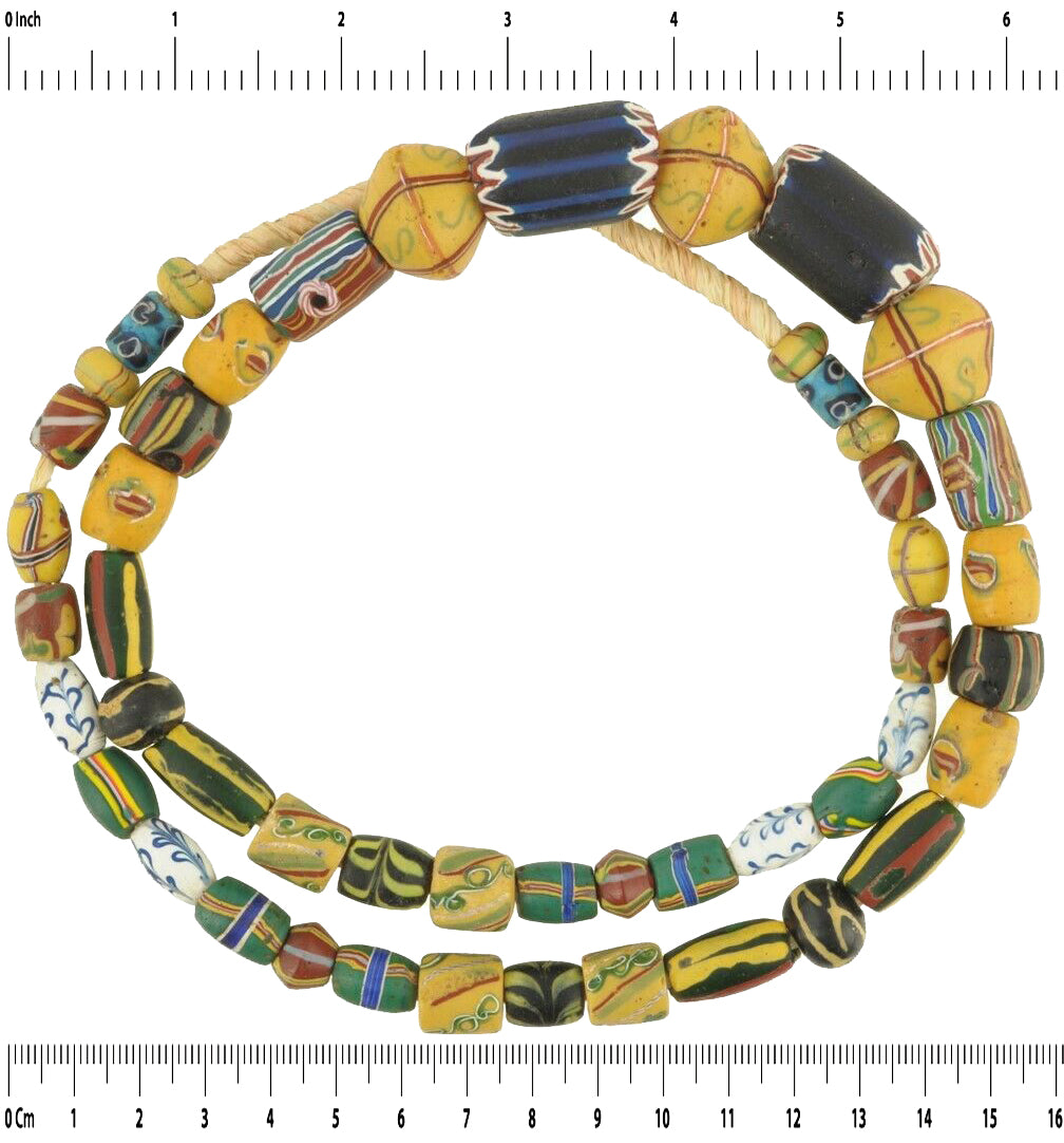 African Trade Antique Beads Venetian Old Lampwork Glass Fancy King Eye Chevron - zoomed-in detail