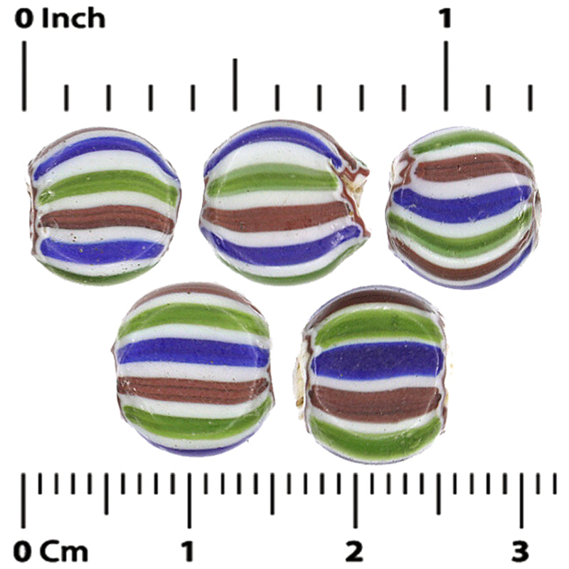 Old African Trade Beads Antique Chevron 4 Layers Tabular Venetian Glass Striped - alternate view
