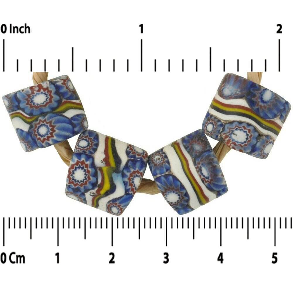 African Trade Beads Banded Old Millefiori Venetian Mosaic Glass Beads Rare Ghana - close-up