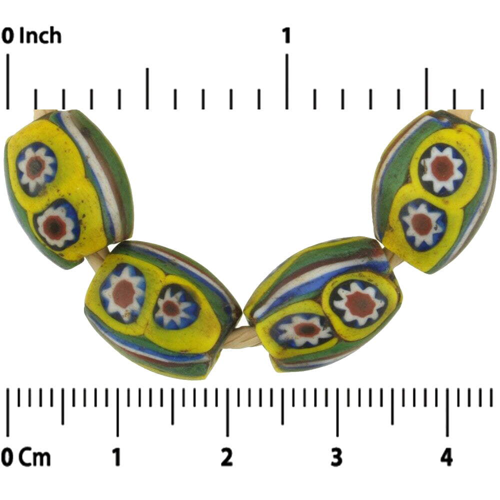 Rare Antique Oval Millefiori Venetian Mosaic Glass Trade Beads - close-up