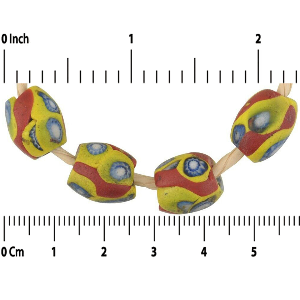 Old African Trade Beads: Oval Millefiori Mosaic Glass, 12-13Mm - close-up