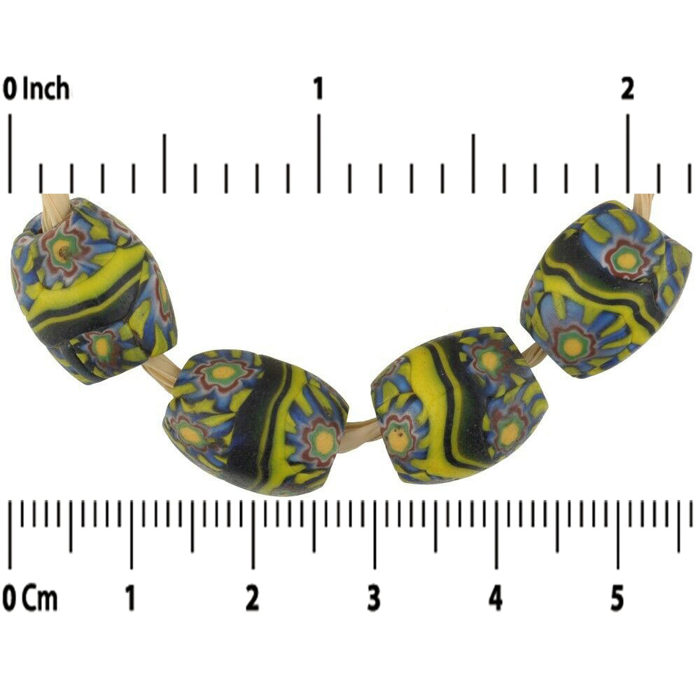 Antique Banded Oval Millefiori Mosaic Glass Trade Beads - close-up