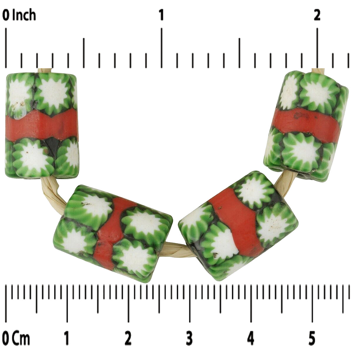 Antique Red Banded Venetian Millefiori Glass Trade Beads - close-up