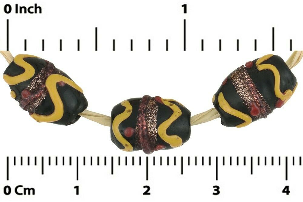 Antique Black Wedding Cake African Trade Beads - Lampwork Glass - close-up
