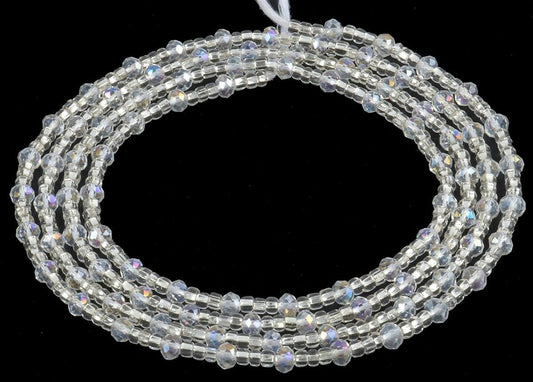 Tie On Clear Crystal African Waist Beads - Handmade Beaded Body Jewelry
