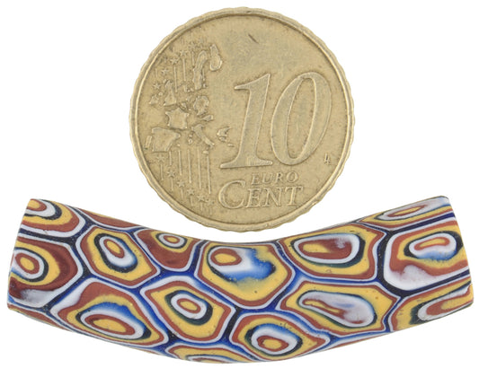 Antique Elbow Millefiori Venetian Mosaic Glass Trade Bead, 40X10Mm - alternate view
