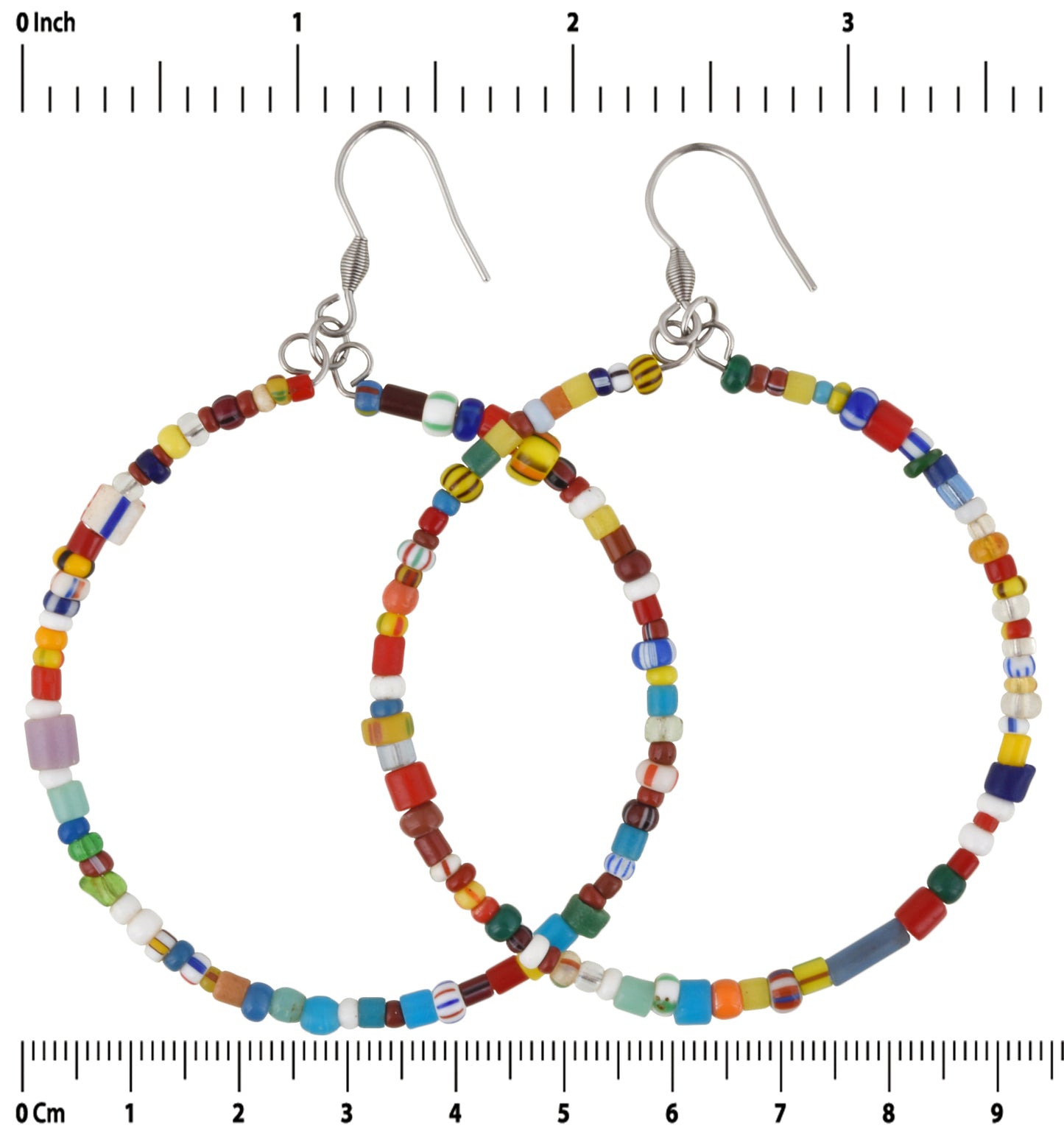 Old African "Christmas" Glass Trade Beads Bracelet And Earrings Memory Wire Boho - product focus