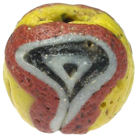Rare Yellow, Red & Black Folded Islamic Glass Bead - Fustat 1200 Ad - alternate view