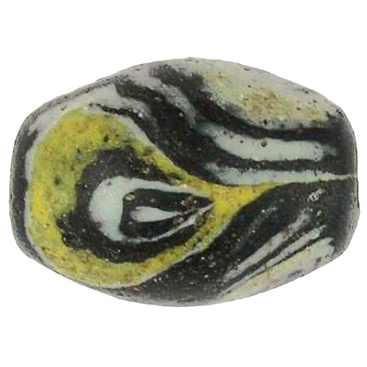 Old Islamic Black, Yellow & White Folded Glass Bead - Fustat, Egypt - alternate view