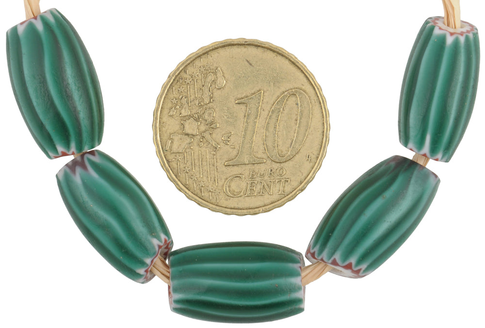 Large Green 4-Layer Venetian Chevron Beads - Antique 15Mm Set - close-up