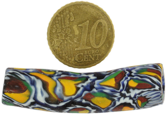 Rare Antique Elbow Millefiori Venetian Mosaic Glass Trade Bead 46X12Mm - alternate view