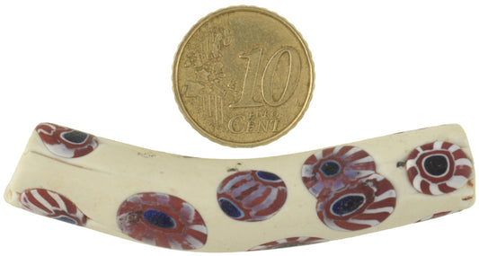 Antique Large Elbow Millefiori Venetian Mosaic Glass Trade Bead, 63X12Mm - alternate view