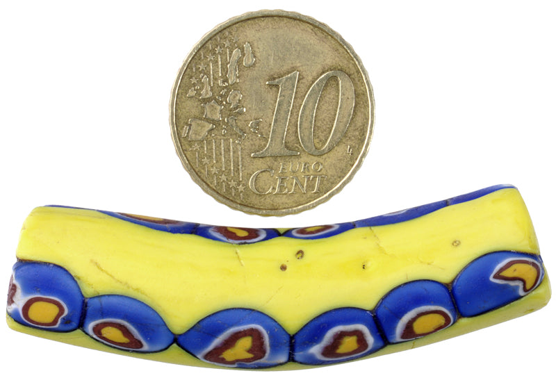 Antique Large Elbow Millefiori Venetian Mosaic Glass Trade Bead 50X13Mm - close-up