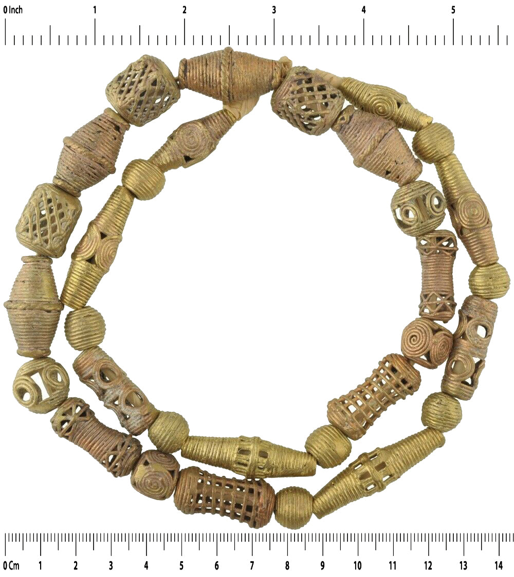 New Diverse Tabular Ashanti Brass Beads - Ancient Craftsmanship - zoomed-in detail