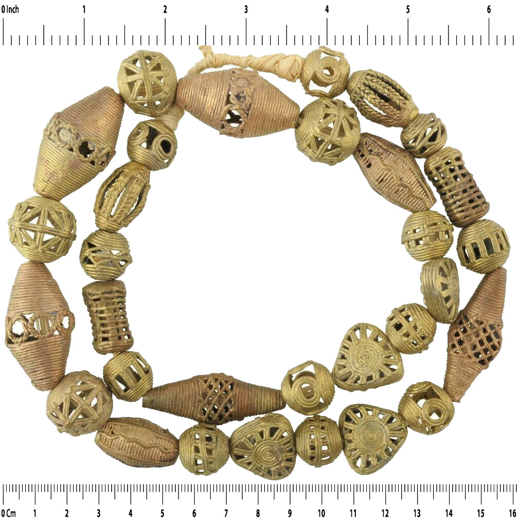 Handmade Brass Beads Bronze Casting Lost Wax Ashanti Akan Jewelry African Trade - zoomed-in detail