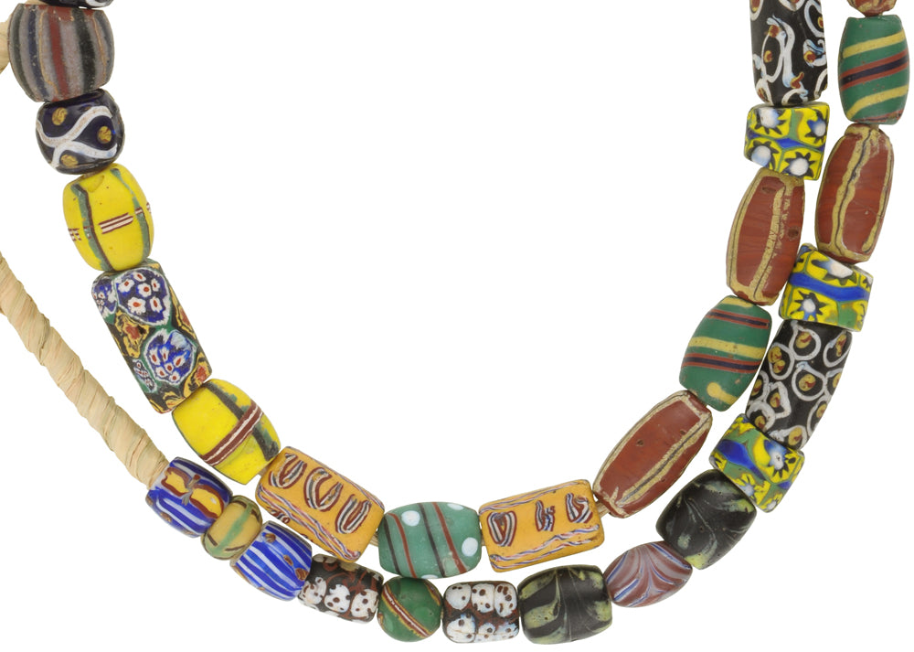 Antique Venetian Glass Trade Beads Strand, African Lampwork Beads, 67 Cm - close-up