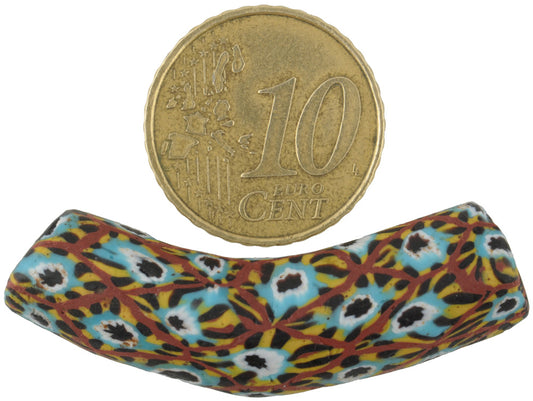 Rare Antique Elbow Venetian Millefiori Mosaic Glass Trade Bead 42X11Mm - alternate view