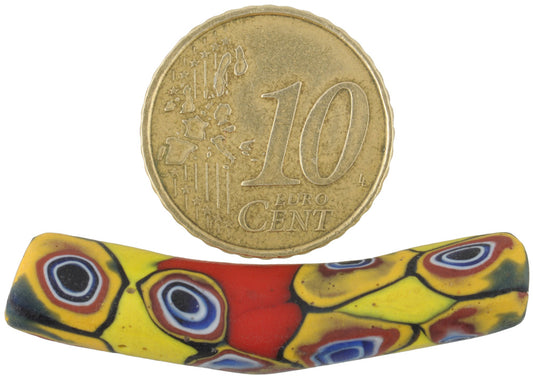 Rare Antique Elbow Venetian Millefiori Mosaic Glass Trade Bead, 40X8Mm - alternate view