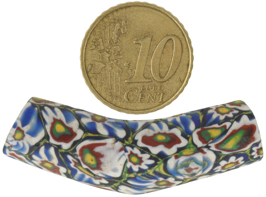 Rare Antique Venetian Elbow Millefiori Mosaic Glass Trade Bead 44X11Mm - alternate view
