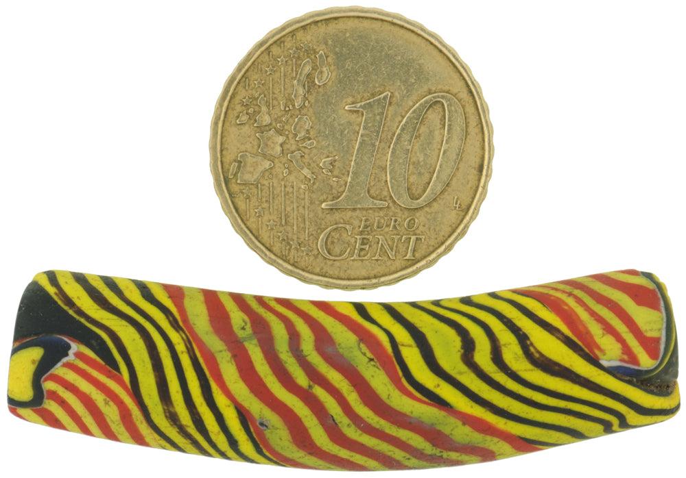 Rare Antique Elbow Venetian Millefiori Mosaic Glass Trade Bead, 45X11Mm - alternate view