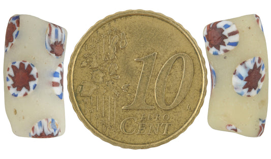 Antique Small Elbow Millefiori Venetian Glass Trade Beads - 17X8Mm - alternate view