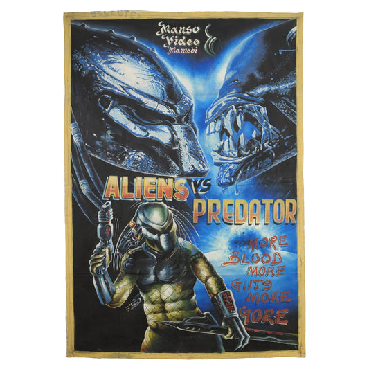 Authentic Hand-Painted "Aliens Vs Predator" Movie Poster From Ghana - horror scene artwork
