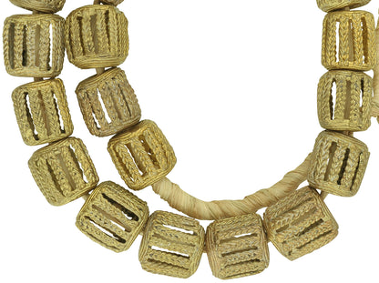Handcrafted Ashanti Large Cube Brass Beads - 20" Strand - close-up