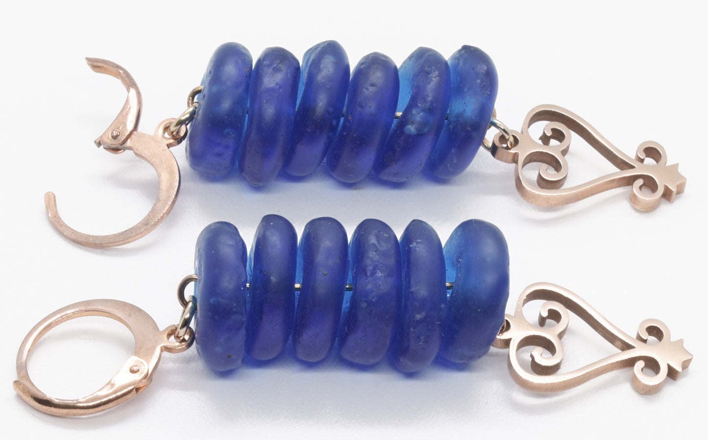 Handmade African Earrings & Adinkra Sankofa Pendant With Cobalt Blue Beads - product focus