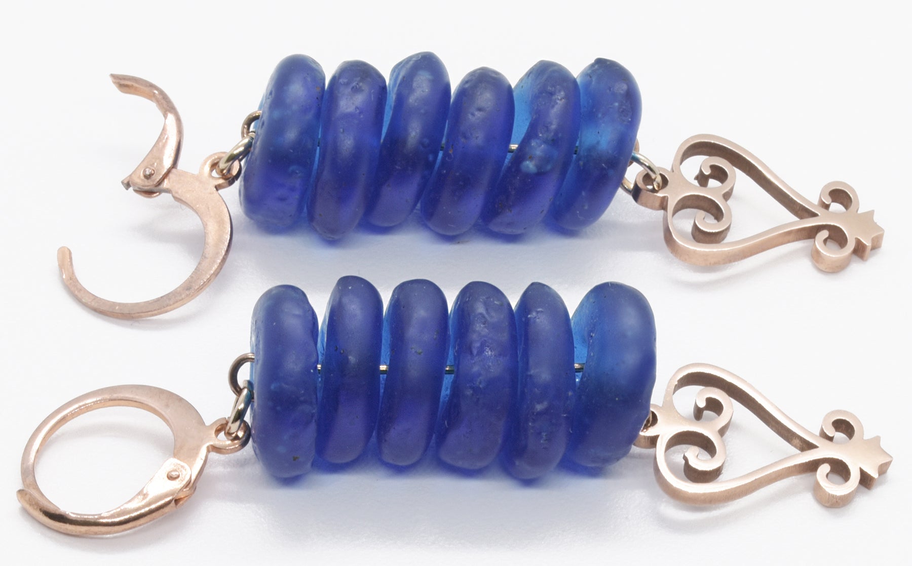 Handmade African Earrings & Adinkra Sankofa Pendant With Cobalt Blue Beads - product focus
