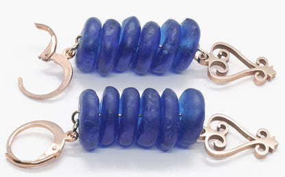 Handmade African Earrings & Adinkra Sankofa Pendant With Cobalt Blue Beads - product focus