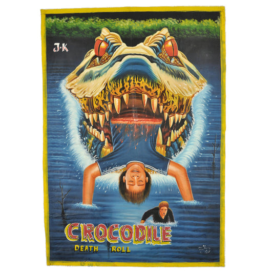 Crocodile 2 Death Roll Hand-Painted Movie Poster | Unique Ghanaian Art - horror scene artwork