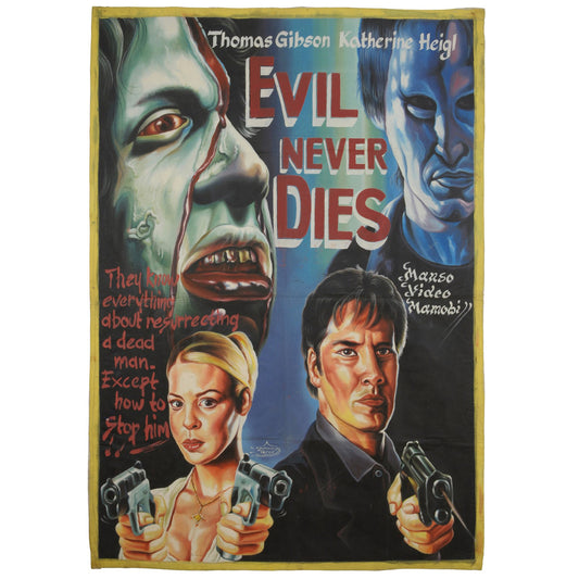Evil Never Dies Movie Poster - Ghanaian Hand-Painted Horror Art - horror scene artwork