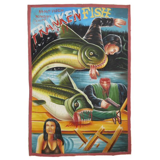 Frankenfish Movie Poster - Hand-Painted In Ghana - horror scene artwork