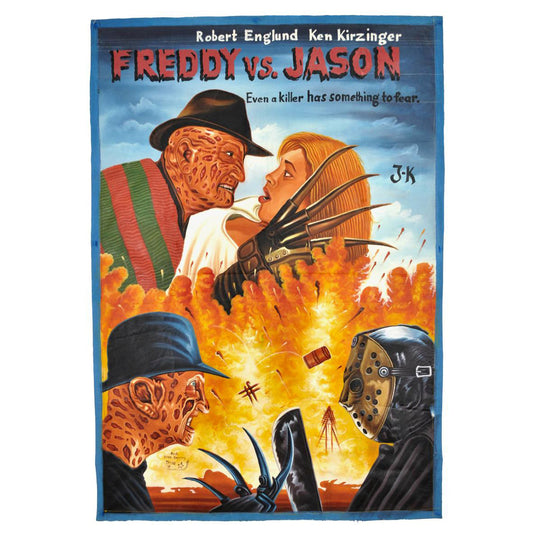 Freddy Vs Jason - Hand-Painted Horror Movie Poster From Ghana - horror scene artwork