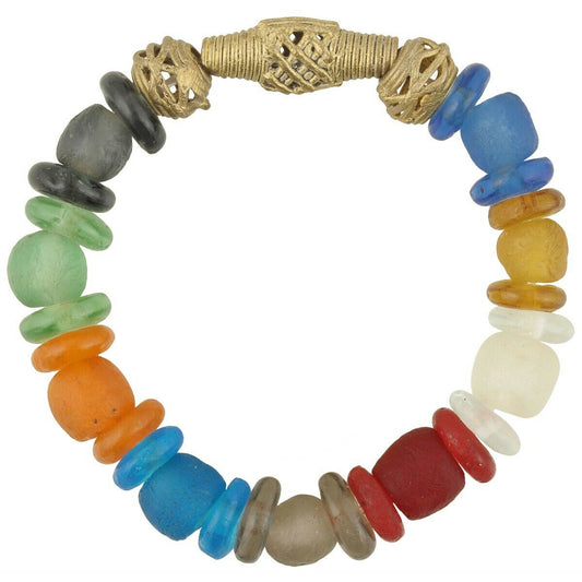 Handmade Beaded Bracelet - Glass & Brass Beads Ghana