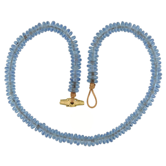 Handmade Blue Beaded Glass Necklace With Ashanti Brass Clasp