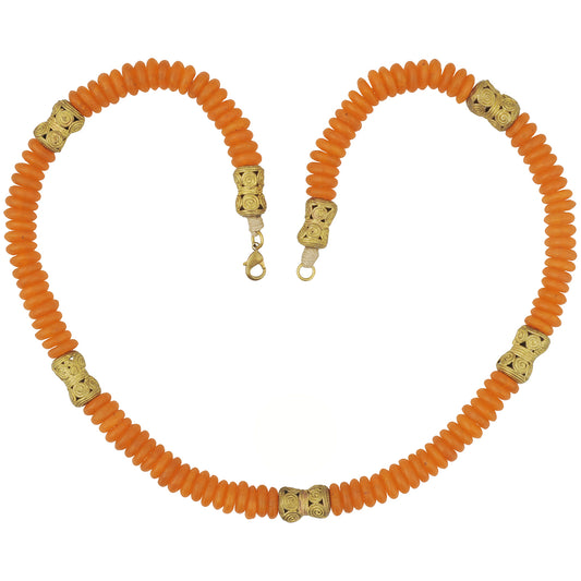 Handmade African Trade Beads Necklace Recycled Glass And Brass