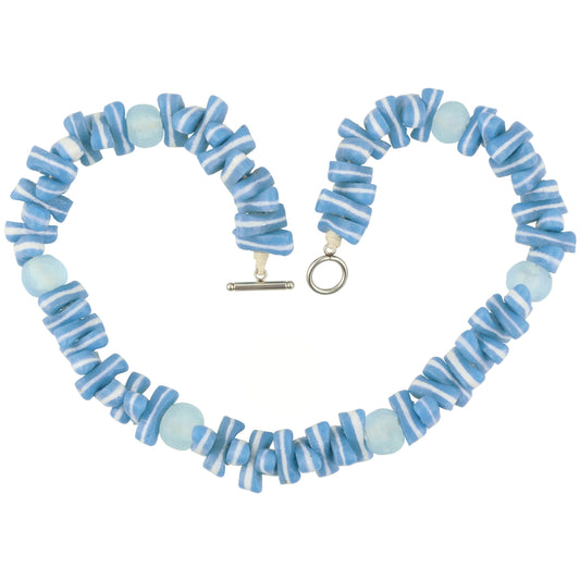 Handmade Blue & White Beaded Glass Necklace - African Trade Beads