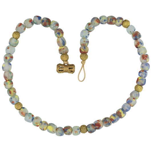 Handmade Multicolor African Beads Necklace - Beaded Glass & Brass