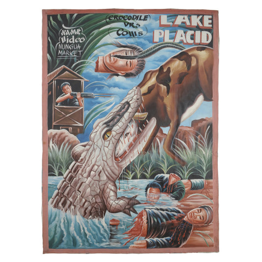 Lake Placid Ghana Hand Painted Movie Poster - Authentic African Art - horror scene artwork