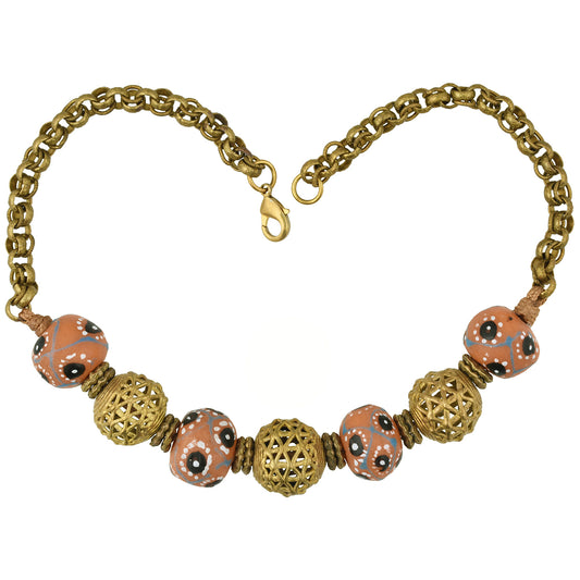 Handmade African Trade Beads Necklace With Recycled Glass And Brass