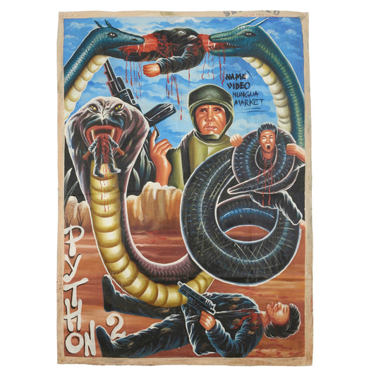 Python 2 Movie Poster - Hand-Painted Ghanaian Wall Art - horror scene artwork