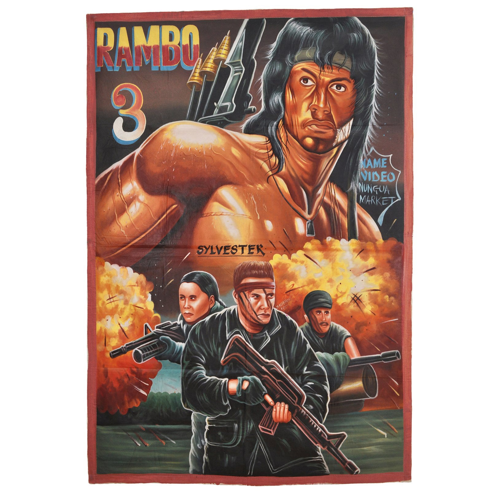 Hand-Painted Rambo 3 Movie Poster From Ghana - 61"X42"