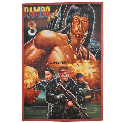 Hand-Painted Rambo 3 Movie Poster From Ghana - 61"X42"