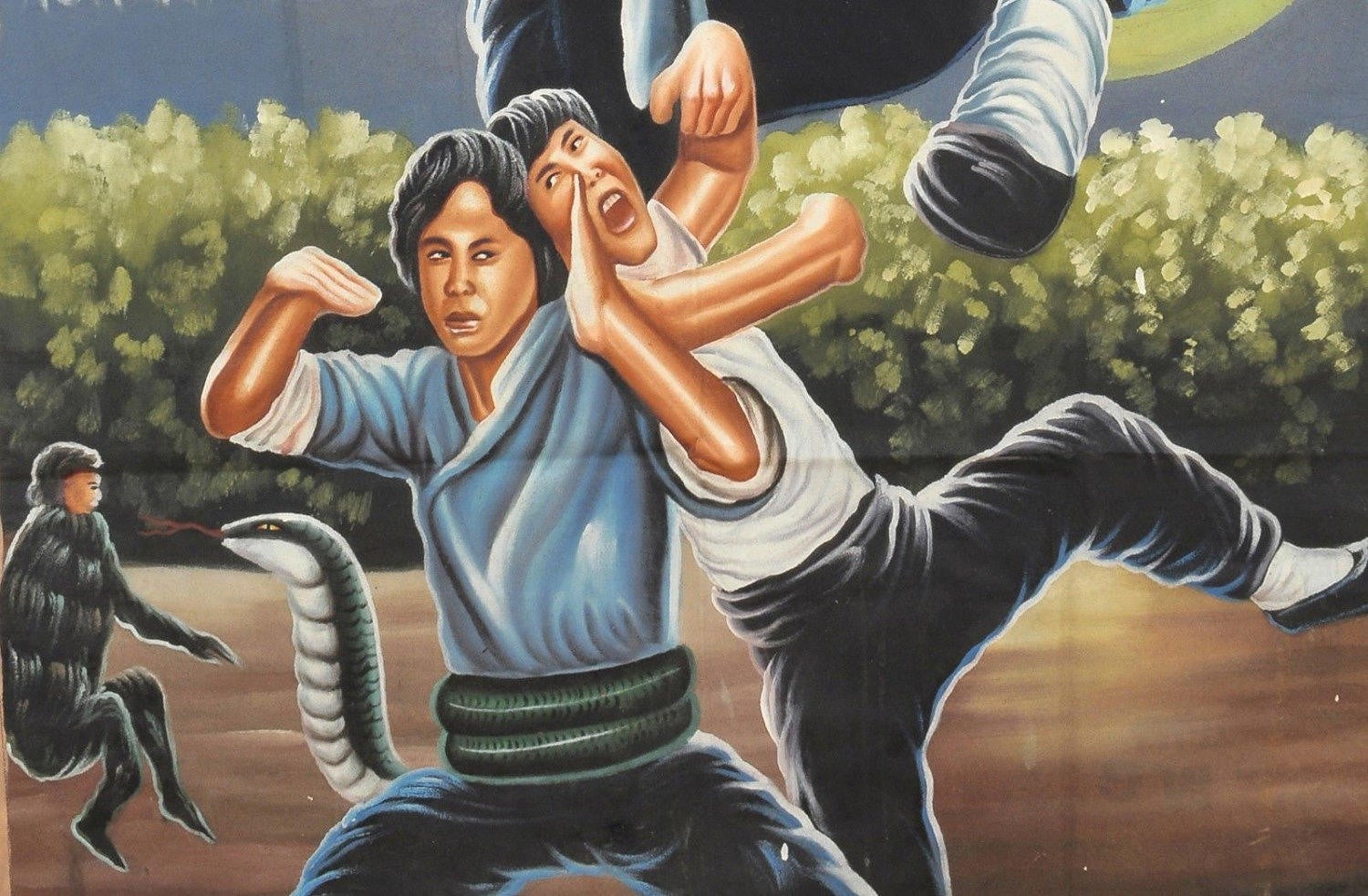 Snake In The Monkeys Shadow Movie Poster - Ghana Hand-Painted Art - close-up