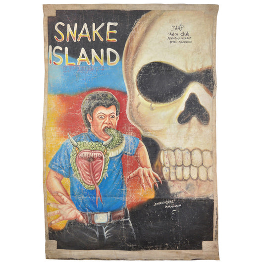 Hand-Painted Snake Island Movie Poster - Authentic African Art - horror scene artwork