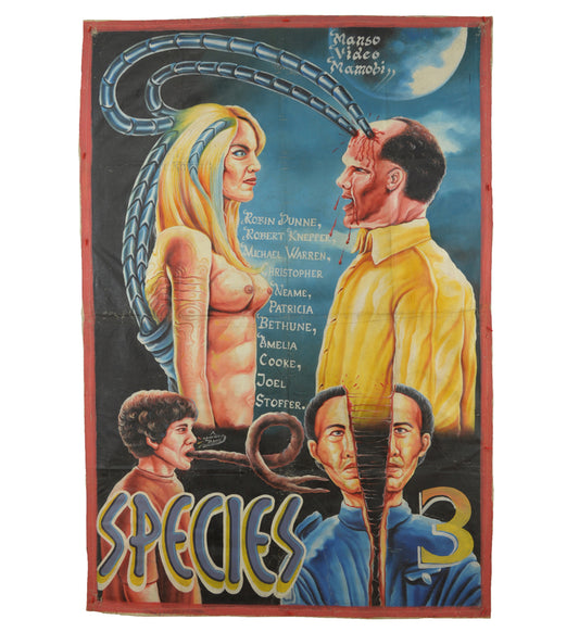 Authentic Hand-Painted Species 3 Movie Poster From Ghana - horror scene artwork