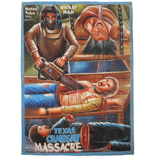 Hand-Painted 'The Texas Chainsaw Massacre' Movie Poster Ghana - horror scene artwork